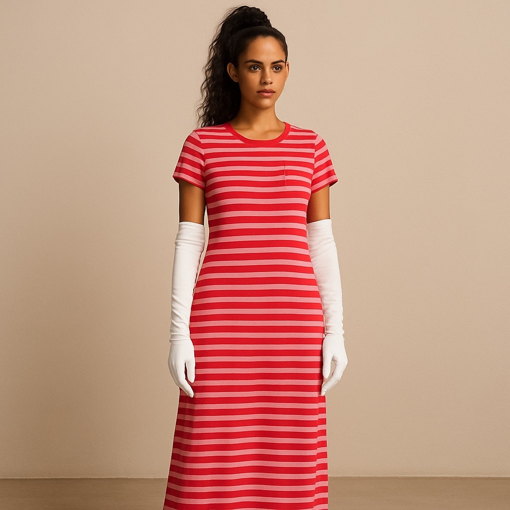 Light Pink and Red  A-Line Maxi Dress
